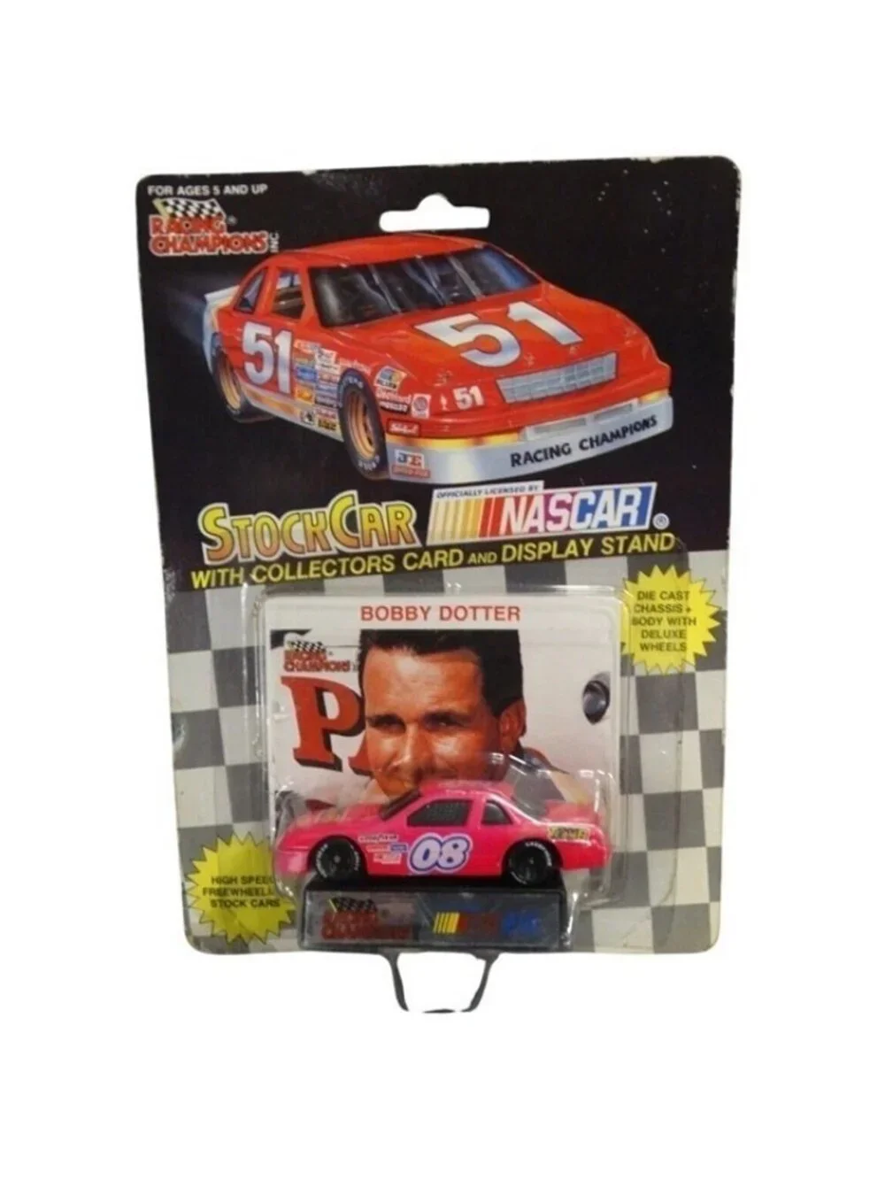 Vintage Die Cast Racing Champions Bobby Dotter #08 Stock Car NASCAR  Card Stand
